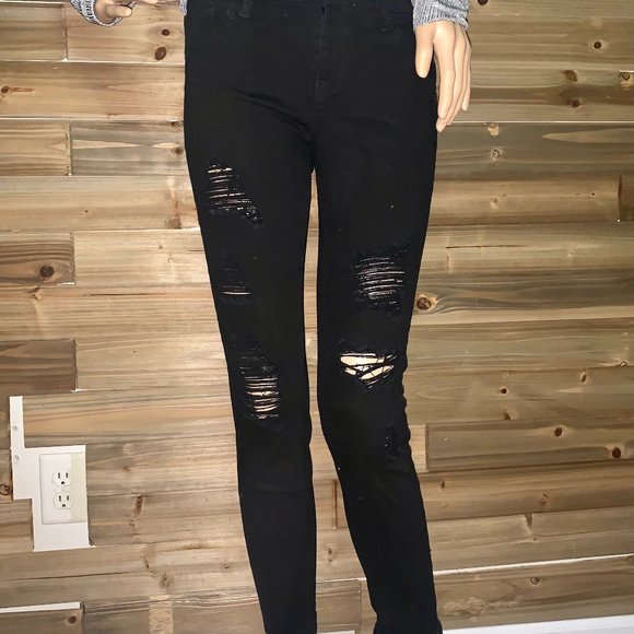 Cello Jeans Black Low Rise Ripped Skinny Jeans - Picture 1 of 5